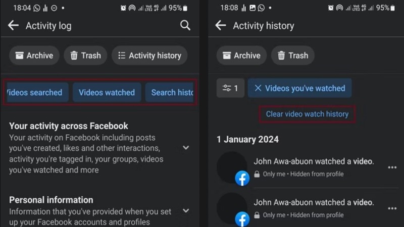 Cách xóa lịch sử xem video của bạn trên Facebook