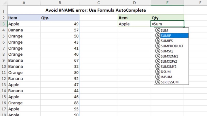 Cách tránh lỗi NAME trong Excel