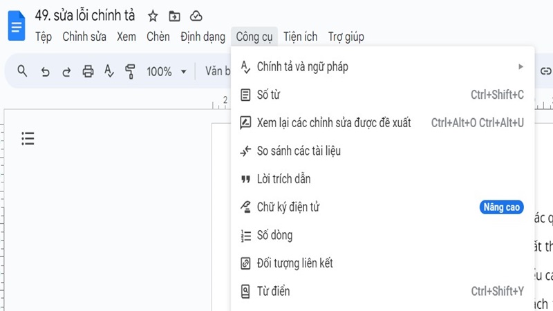 Cách bật Kiểm tra và sửa lỗi chính tả trong Google Docs