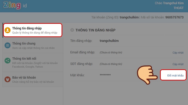 Cách đổi mật khẩu Zing ID