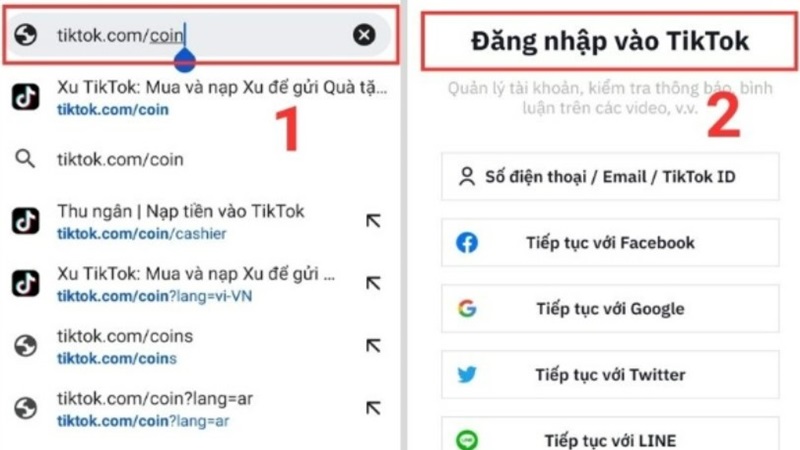 Cách nạp xu TikTok qua website