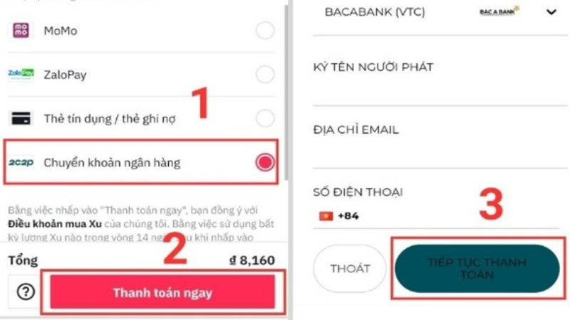 Cách nạp xu TikTik qua bên thứ ba (Ví điện tử, ngân hàng)