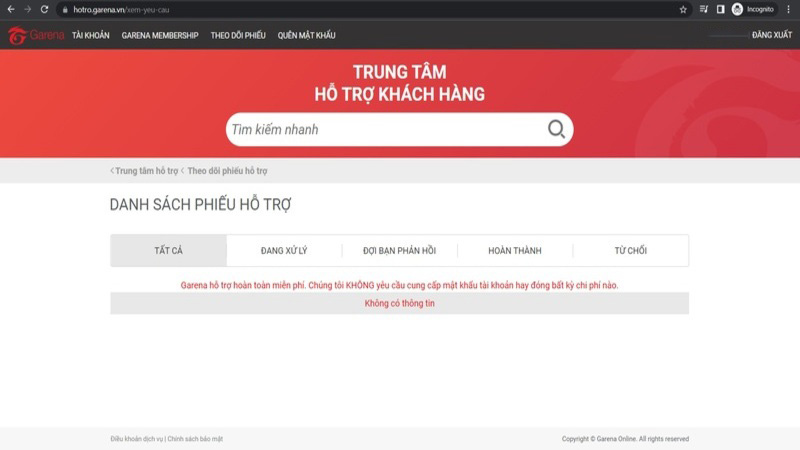 Liên hệ trực tiếp với Trung tâm hỗ trợ khôi phục mật khẩu Garena