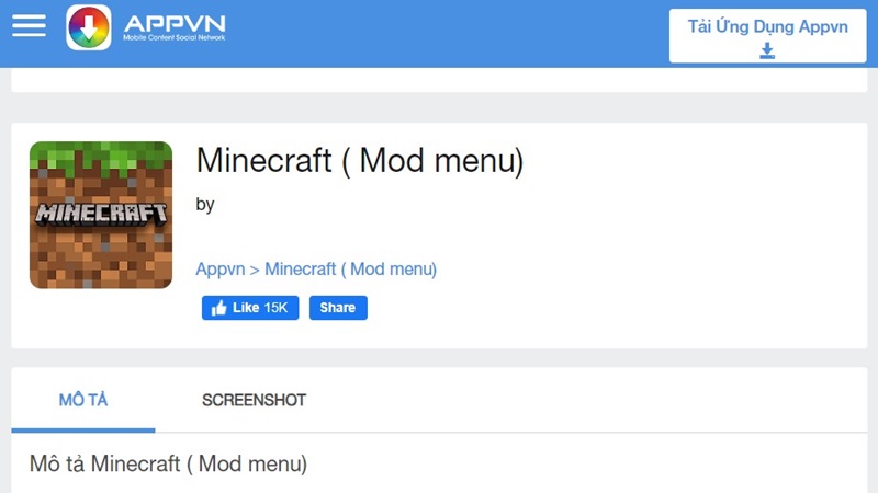 Bước 2: Tìm và tải Minecraft từ Appvn