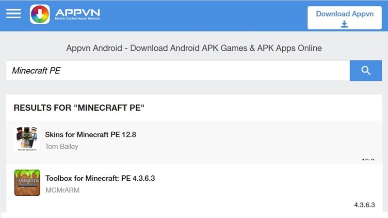 Tải Minecraft miễn phí mới nhất phiên bản PE qua Appvn