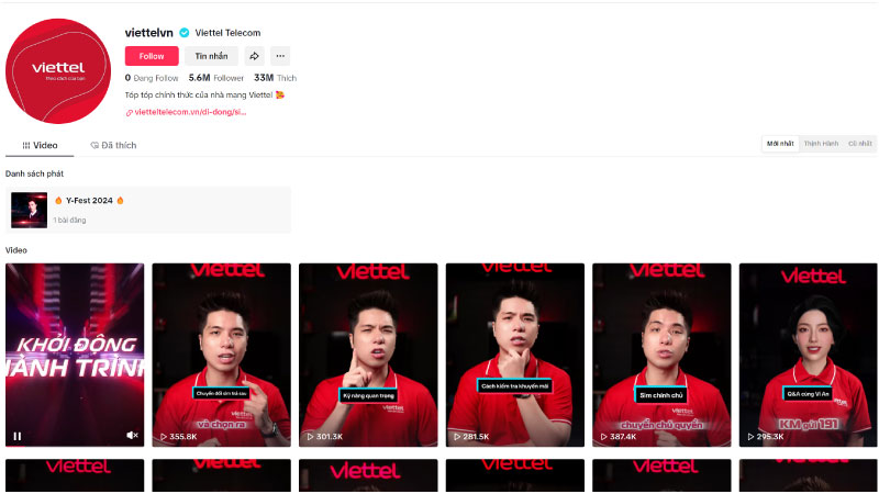 kênh tiktok doanh nghiệp Viettel telecom