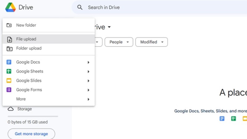 Tải lên các tệp nhỏ trên Trang chủ của Google Drive