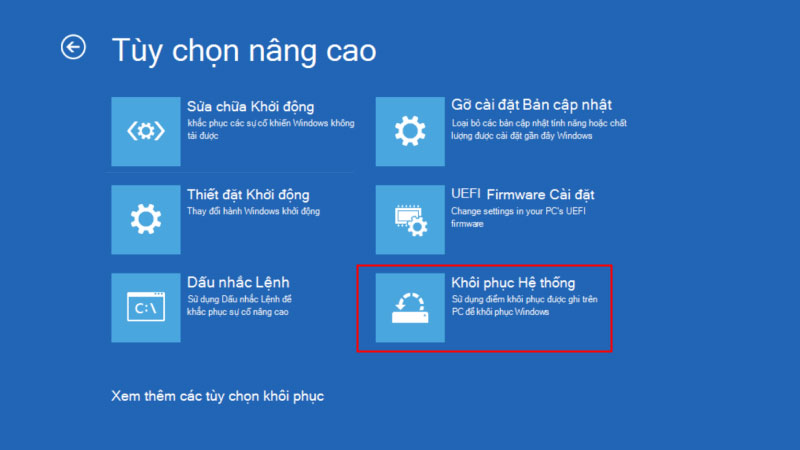 phôi phục hệ thống để khắc phục laptop lỗi win