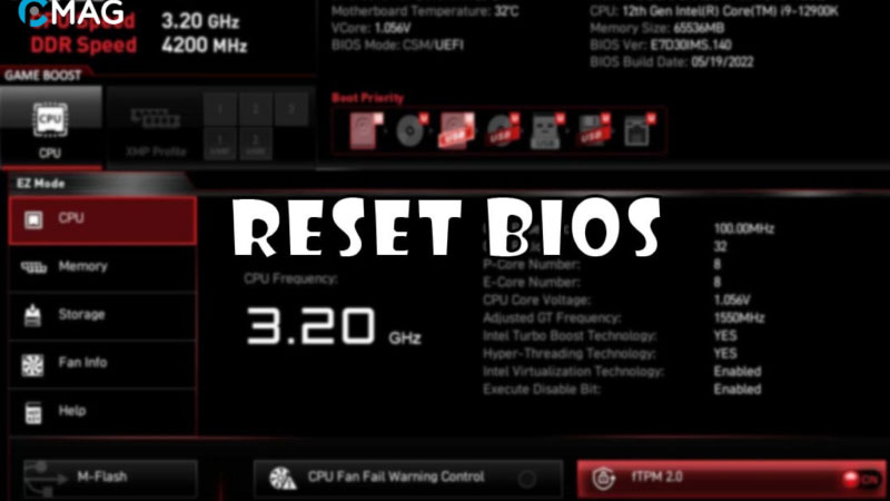 reset bios để khắc phục lỗi không lên màn hình