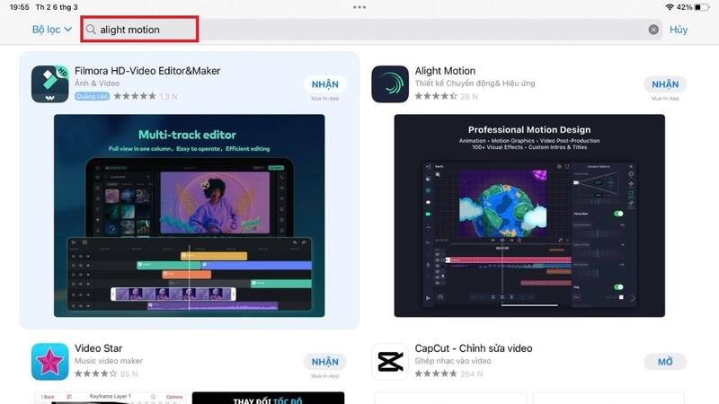 Mở app Store và tìm kiếm Alight Motion