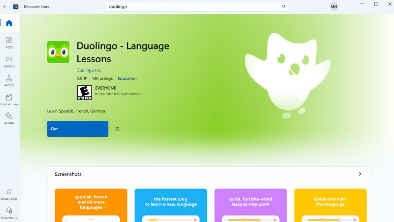 tải duolingo trên máy tính từ microsoft store