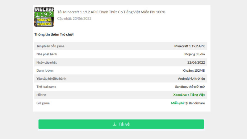 tải tệp apk minecraft tiếng Việt từ nguồn uy tín