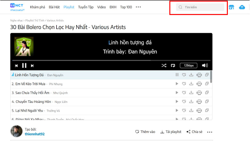 tìm kiếm và tải nhạc bằng thanh công cụ