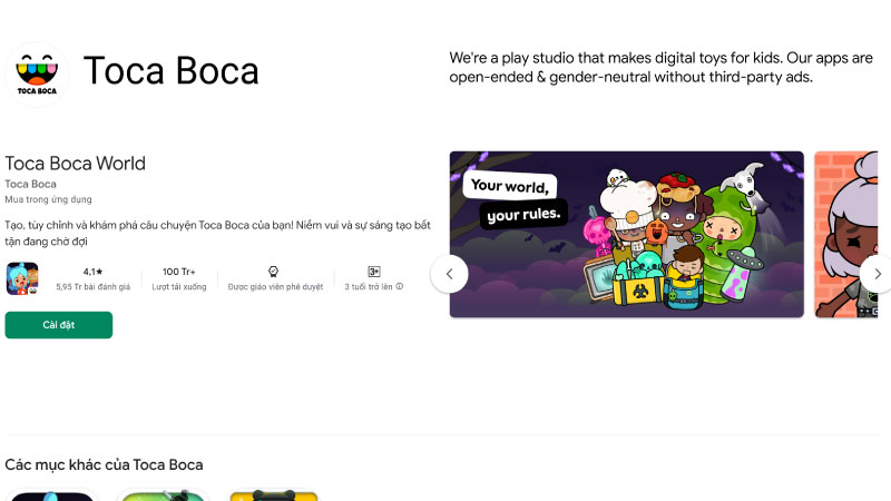 Hướng dẫn tải Toca Boca - Toca Life World trên Google Play