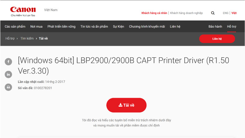 tải driver Canon 2900 Win 7 64bit về