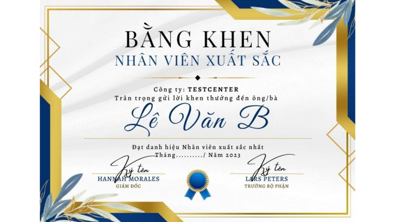 Mẫu 5: Tải mẫu bằng khen với thông điệp động viên nhân viên xuất sắc
