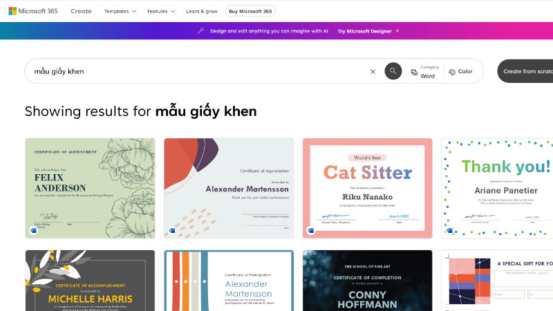 Tải mẫu giấy khen file word từ Microsoft Office Templates