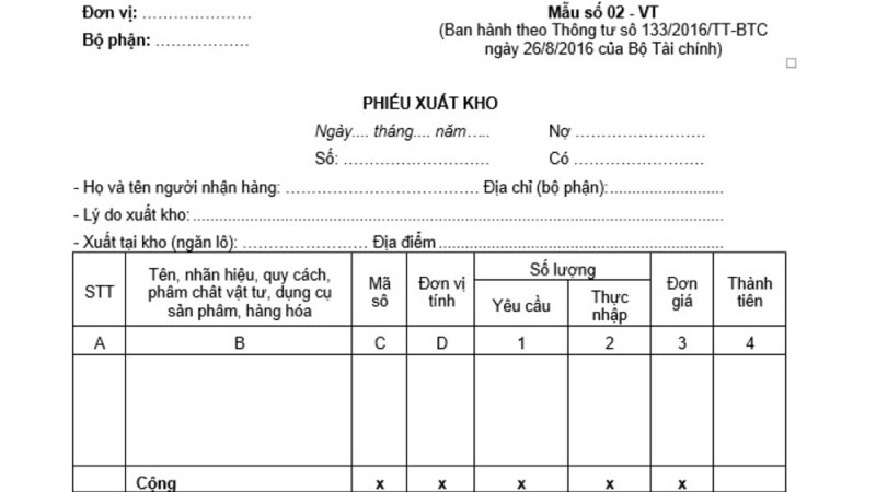 Các thông tin chính cần có trên một phiếu xuất kho