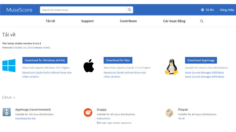 Chọn phiên bản phù hợp để tải và cài đặt phần mềm MuseScore