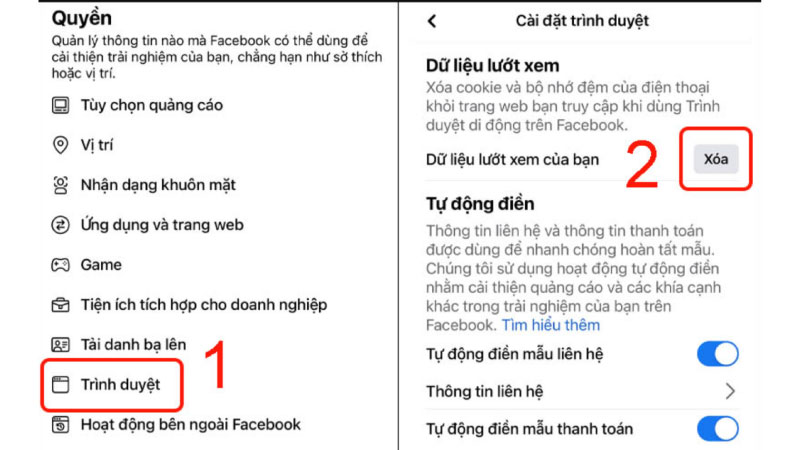 Cách xóa dữ liệu Facebook trên iPhone thông qua cài đặt của ứng dụng