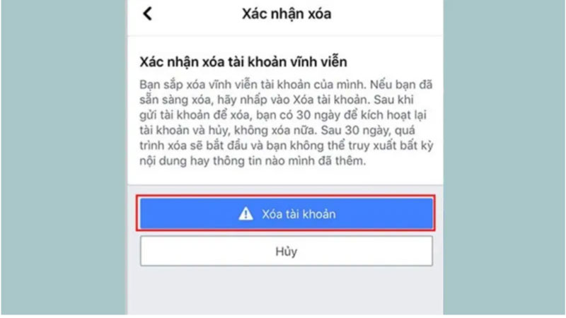 Hướng dẫn chi tiết cách xóa tài khoản FB vĩnh viễn trên điện thoại 2