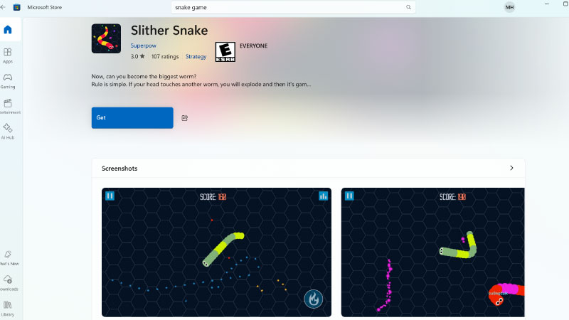Tải game rắn săn mồi trực tiếp từ Microsoft Store