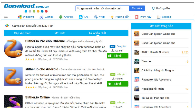 Tải game Rắn săn mồi từ các trang web uy tín