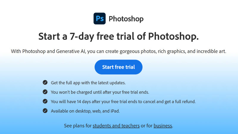 Tải Photoshop CC từ Adobe Official Website