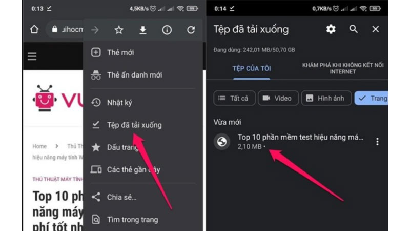Cách xem các trang đã tải khi offline