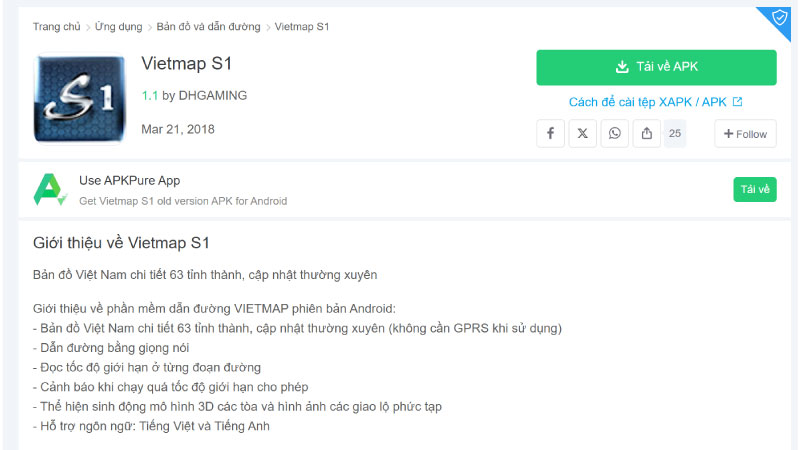 Tải file APK VIETMAP S1 cho thiết bị Android