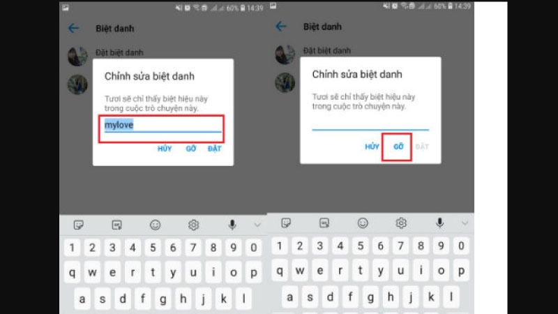 Xóa biệt danh qua ứng dụng Messenger trên điện thoại