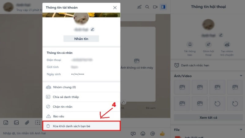 Cách xoá bạn Zalo nhanh trên máy tính