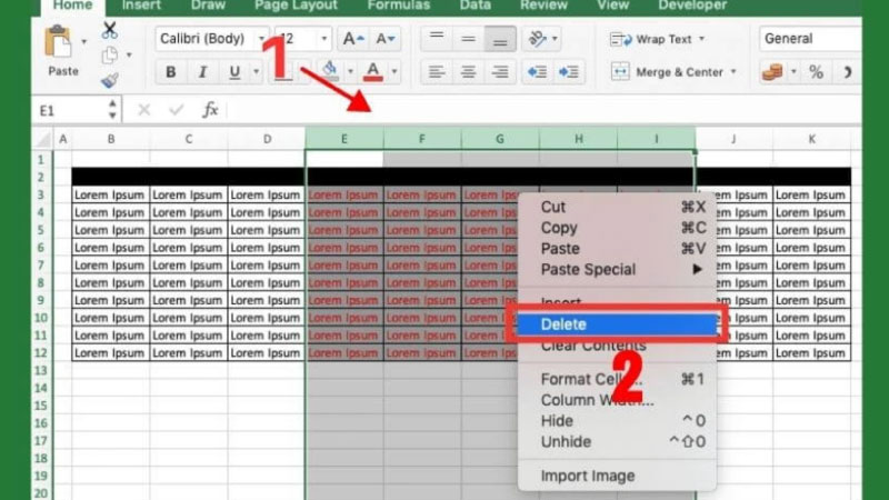 Hướng dẫn cách xóa cột trong Excel 2007