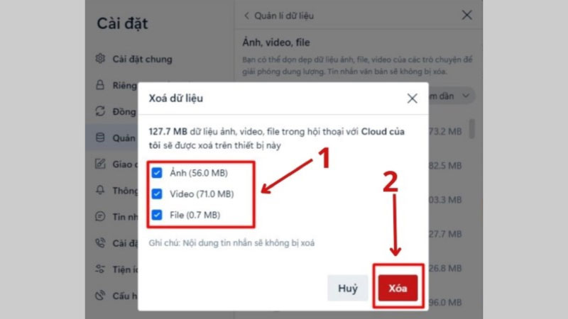 Xóa ảnh, video, file không cần thiết - Cách xóa dữ liệu trên Zalo