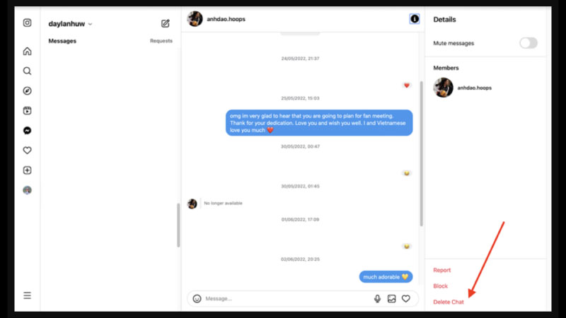 Cách xóa tin nhắn trên Instagram bằng máy tính