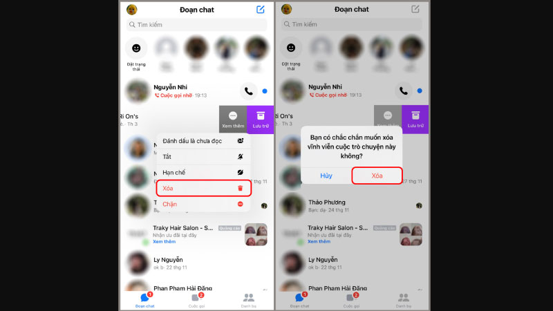 Cách xóa tin nhắn Messenger trên điện thoại iPhone