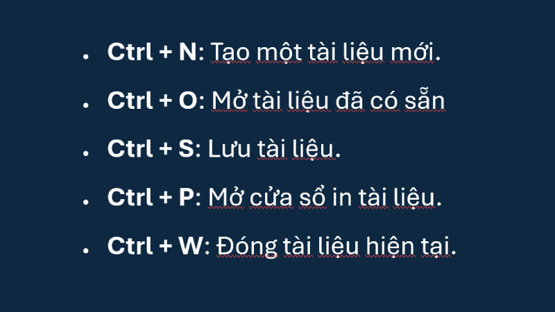 Nhóm phím tắt chung trong Word
