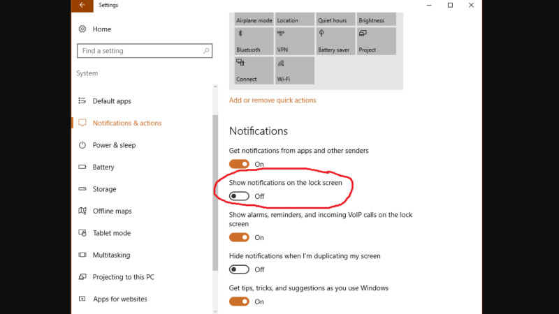 tắt thông báo win 10 4