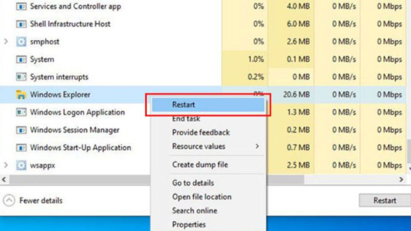 thanh taskbar bị đơ 1