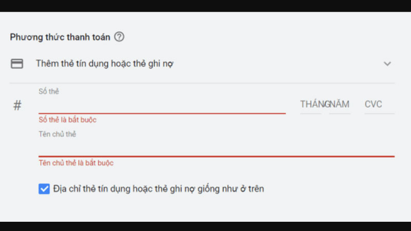Thanh toán google adwords bằng thẻ gì 3