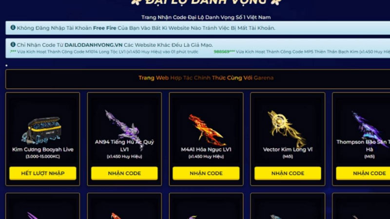 Code Đại Lộ Danh Vọng Free Fire 1