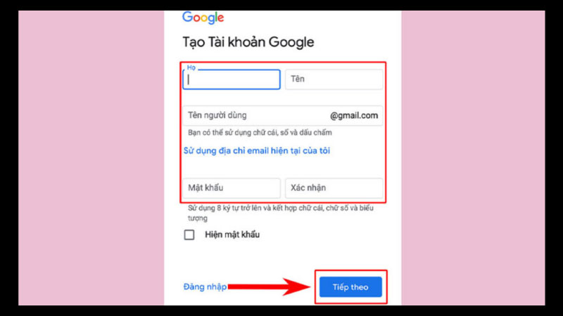 tạo tài khoản google 2