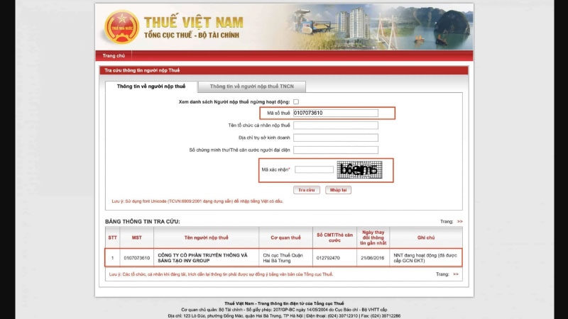 tra cứu mã số thuế