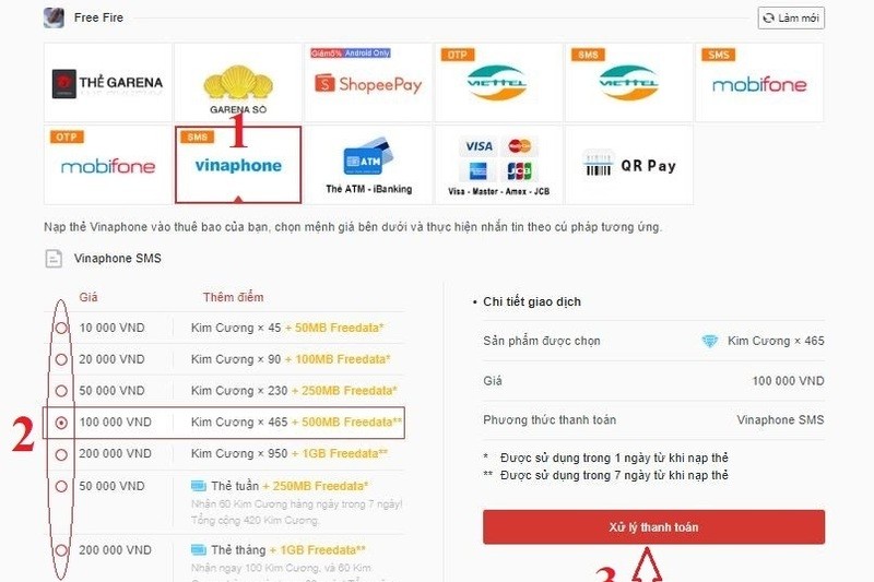 Nạp Kim Cương và Vật Phẩm Trong Free Fire