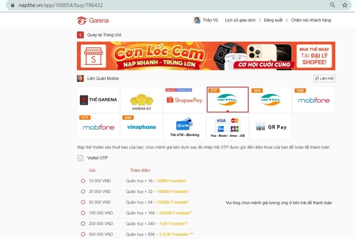 Các Loại Thẻ và Mệnh Giá Nạp Free Fire