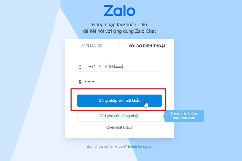 Đăng nhập trên thiết bị di động.