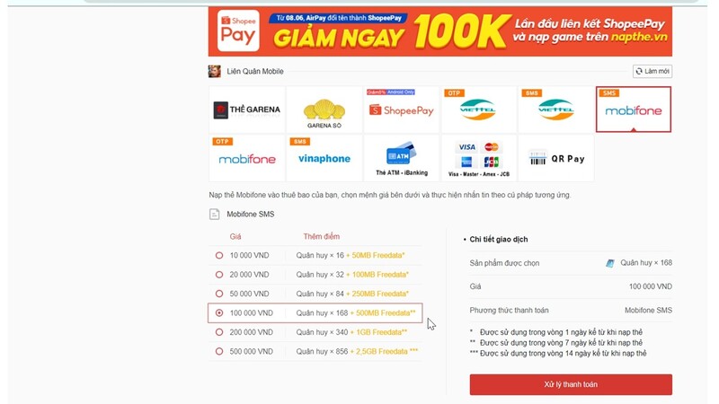 Hướng dẫn nạp thẻ chi tiết
