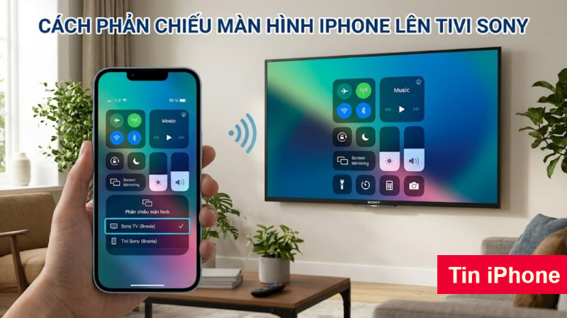 phản chiếu màn hình iphone lên tivi sony